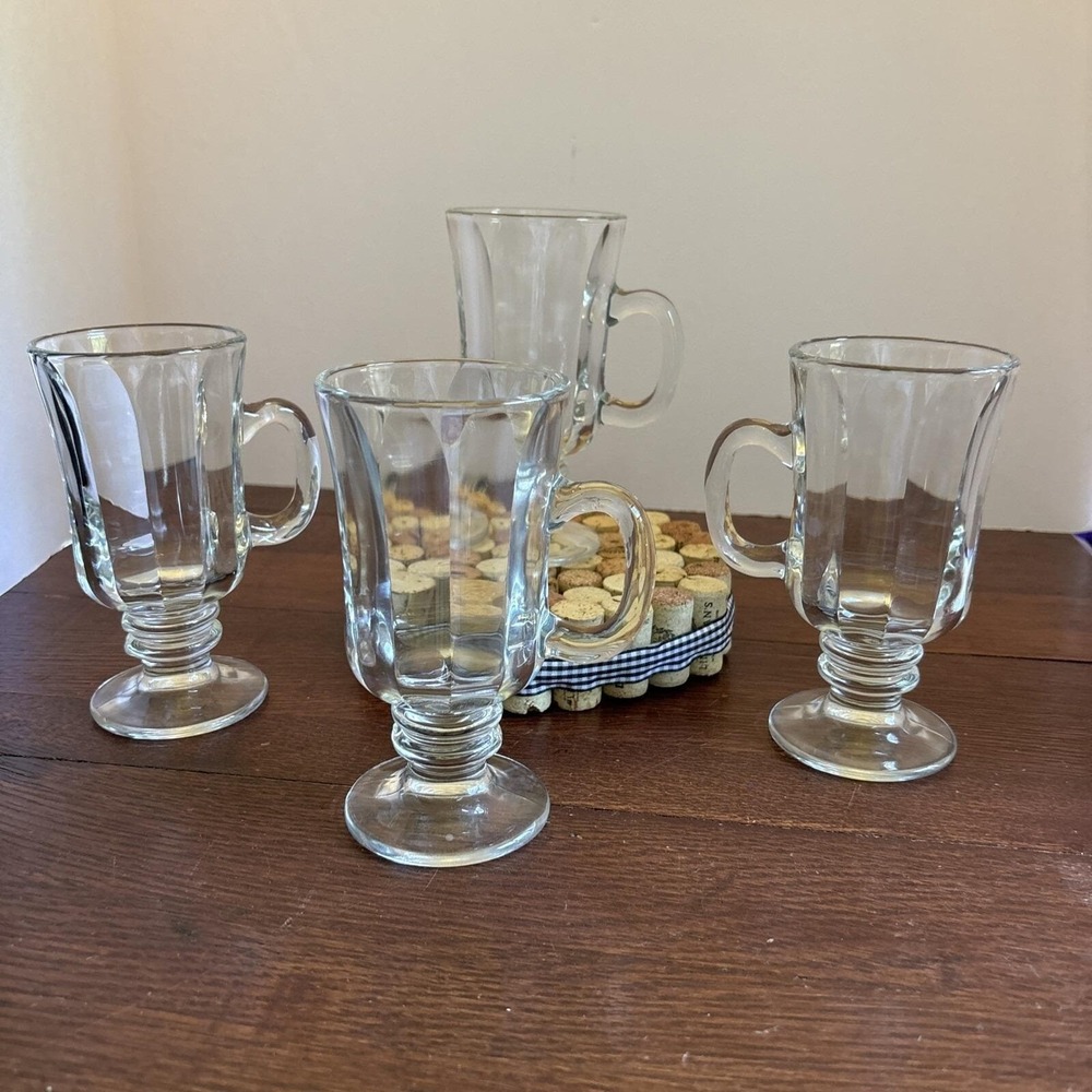 Vintage Libbey Milan Irish Coffee Set of 4 Glass‎ Mug 5.75" Tall